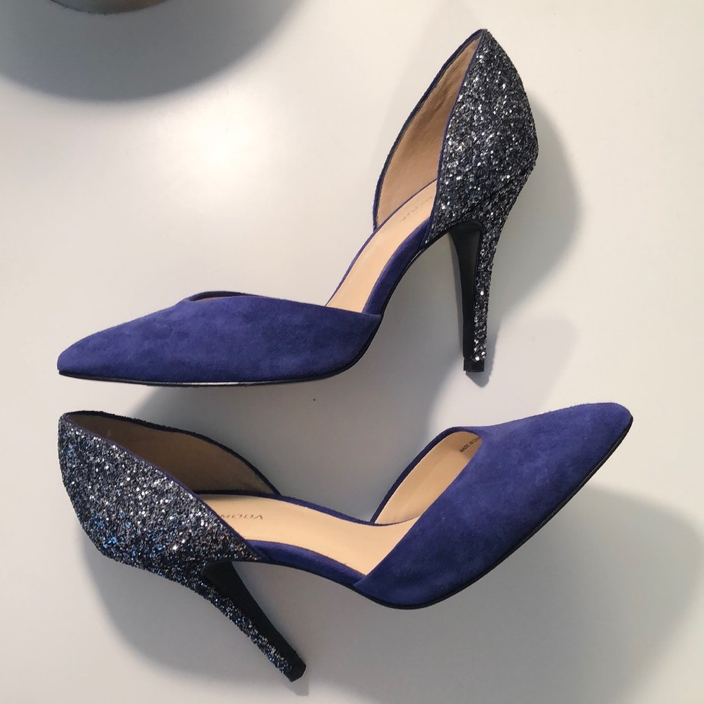 Pelle Moda blue suede and glitter heels